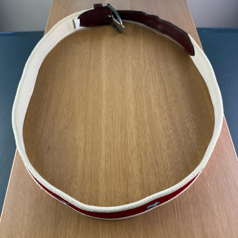 Southern Tide The Skipjack Leather Canvas Fish Logo Red Belt Men’s size 38 - Picture 4 of 15